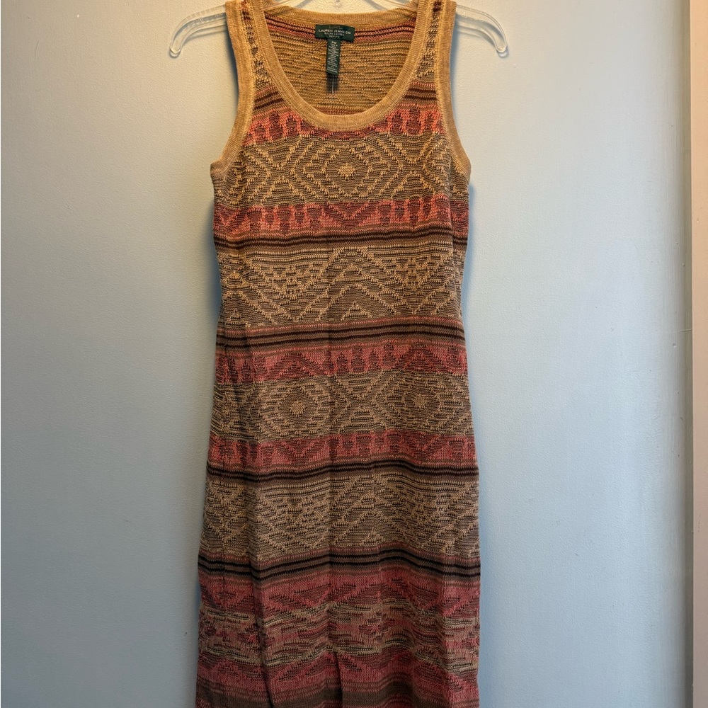 Ralph Lauren Pink Tan Sheath Midi Dress